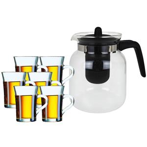 Glazen theepot met filter/infuser van 1,5 liter met 6x stuks theeglazen van 230 ml - Theepotten