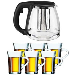 Glazen theepot met filter/infuser van 1,2 liter met 6x stuks theeglazen van 230 ml - Theepotten