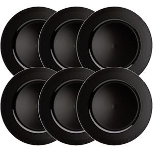 Cepewa Set van 6x stuks diner onderborden zwart rond kunststof 33 cm -