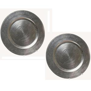 Set van 12x stuks ronde diner onderborden zilver van kunststof 33 cm -