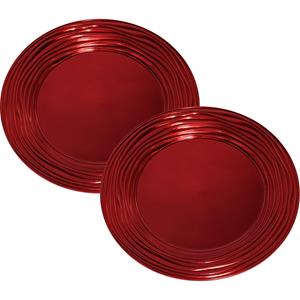 Set van 2x stuks kerstdiner onderborden rond rood glimmend 33 cm -