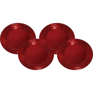 Gerim Set van 4x stuks kerstdiner onderborden rond rood glimmend 33 cm -