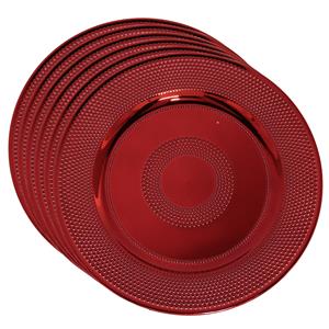 Gerim Set van 6x stuks kerstdiner onderborden rond rood glimmend 33 cm -