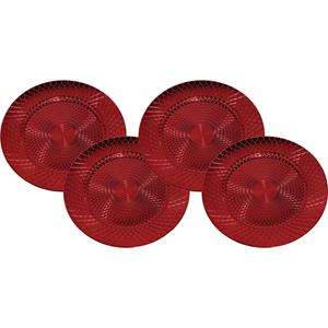 Gerim Set van 12x stuks kerstdiner onderborden rond rood glimmend 33 cm -
