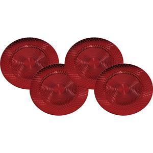 Gerim Set van 12x stuks kerstdiner onderborden rond rood glimmend 33 cm -