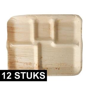 12x Duurzame biologisch afbreekbare 5-vaks borden palmblad 27cm -