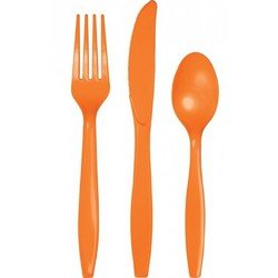 Oranje plastic bestek 48-delig - herbruikbaar - Feestbestek