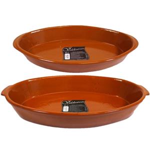 Concorde Set van 2x stuks tapas ovenschalen/serveerschalen terracotta Fontein 7 en 2.8 liter -