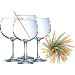 Cocktail Set Van 6x Gin Tonic Glazen En 100x Duurzame Rietjes - 700 Ml - Cocktailglazen