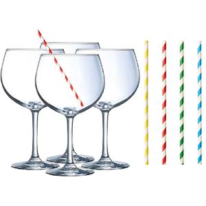 Cocktail Set Van 6x Gin Tonic Glazen En 100x Duurzame Rietjes - 700 Ml - Cocktailglazen