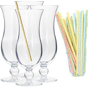 Cocktail Set Van 4x Cocktail Glazen En 25x Duurzame Rietjes - 440 Ml - Drinkglazen