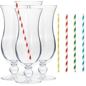 Cocktail Set Van 4x Cocktail Glazen En 100x Duurzame Rietjes - 440 Ml - Drinkglazen