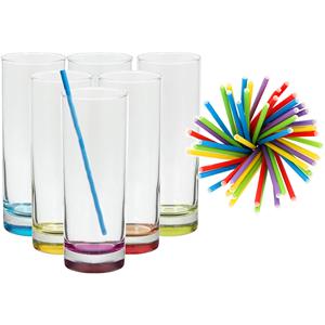 Set Van 6x Longdrinkglazen En 100x Duurzame Rietjes Papier - 310 Ml ongdrinkglazen