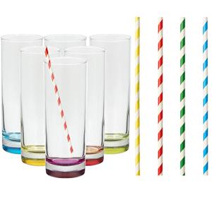 Set Van 6x Longdrinkglazen En 100x Duurzame Rietjes Papier - 310 Ml ongdrinkglazen