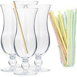 Cocktail glazen - 4 stuks - incl. 100x rietjes - 440 ml - Drinkglazen