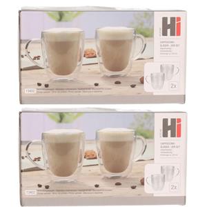 Duralex Set van 4x dubbelwandige koffieglazen / cappuccino glazen 270 ml - Dubbelwandige glazen voor cappuccino - Koffie- en theeglazen