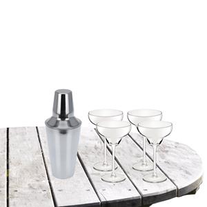 Royal Leerdam Cocktailshaker zilver 500 ML met 4x Cocktailglazen Margarita Transparant