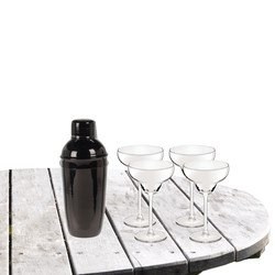 Royal Leerdam Cocktailshaker zwart 500 ML met 4x Cocktailglazen Margarita Transparant
