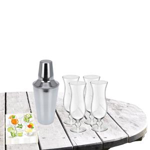 Royal Leerdam Cocktailshaker 500 ML met 4x Cocktailglazen Hawaii 440 ML en 20x thema servetten - Cocktailglazen