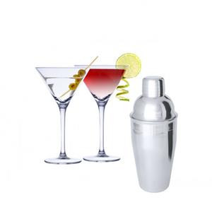 Alpina Set van 4x Martini cocktailglazen met cocktailshaker RVS - 220 ml - Cocktails drinken - Cocktails - Cocktailglazen