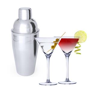 4x Cocktailglazen / martiniglazen 220 ml + Cocktailshaker 550 ml RVS - Cocktailglazen