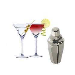 Alpina Set van 4x Martini cocktailglazen met luxe cocktailshaker RVS - 220 ml - Cocktails drinken - Cocktails - Cocktailglazen