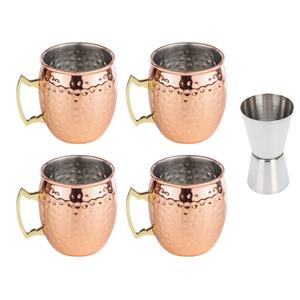 Cosy & Trendy 4x Cocktailbekers/cocktailglazen Moscow Mule 500 ml - Met RVS maatbeker / barmaatje 2-in-1 15/30 ml - Cocktailglazen