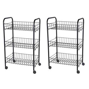 Excellent Houseware Set van 2x stuks zwarte keuken trolleys met manden x 23 x 64 cm -