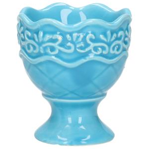 Excellent Houseware Eierdop - 1x - porselein - pastel blauw - 5,5 x 6,5 cm -