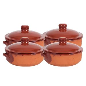 4x Terracotta Braadpannen/ovenschalen Klein Met Deksel 24 Cm - Braadpannen