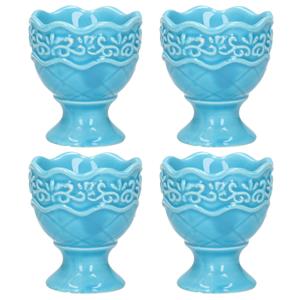 Excellent Houseware Eierdop - 4x - porselein - pastel blauw - 5,5 x 6,5 cm -