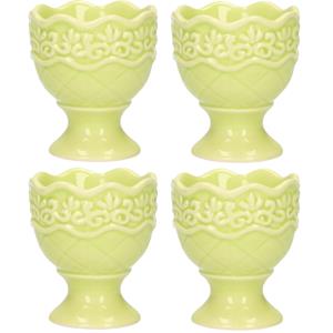 Excellent Houseware Eierdop - 4x - porselein - pastel groen - 5,5 x 6,5 cm -