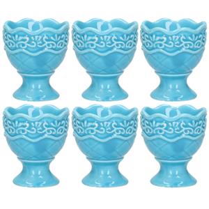 Excellent Houseware Eierdop - 6x - porselein - pastel blauw - 5,5 x 6,5 cm -