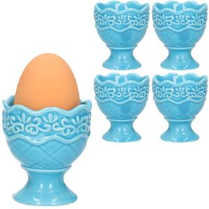 Excellent Houseware Eierdop - 8x - porselein - pastel blauw - 5,5 x 6,5 cm -