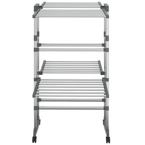 vidaXL Droogrek 2-laags met wieltjes 60x70x106 cm zilverkleurig