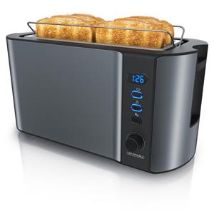 Arendo Toaster, 2 lange Schlitze, f&uuml;r 4 Scheiben, 1500 W, Langschlitz, Br&ouml;tchenaufsatz, W&auml;rmeisolierendes Geh&auml;use, Display