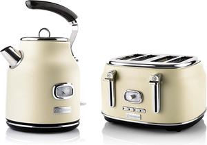 Westinghouse Toaster Retro Früstücksset, 4 kurze Schlitze, für 4 Scheiben, 1750 W, Wasserkocher 1,7 L Volumen 2200 W 360° Sockel