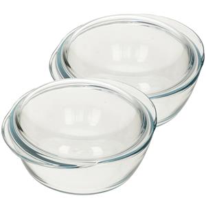 Pyrex 2x Ronde glazen ovenschalen met deksel 2,1 liter 20 x 9,5 cm -