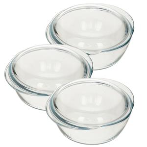 Pyrex 3x Ronde glazen ovenschalen met deksel 2,1 liter 20 x 9,5 cm -