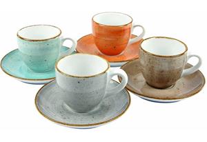 CreaTable Espressokopje Koffiekopje vintage nature Kopjesset, 4 kopjes, 4 schoteltjes (set, 8-delig)