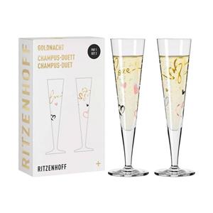 Ritzenhoff Champagnerglas »Goldnacht Champagnergläser Herzen 205 ml 2er Set«, Kristallglas
