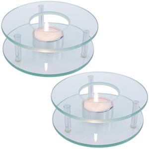 Theepot rechaud/warmhoudplaat - 2x - glas - theelichtje - D12 x H4 cm -