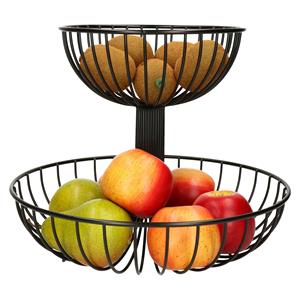 Zeller 2-laags fruitschaal/fruitmand rond zwart metaal 32 cm -