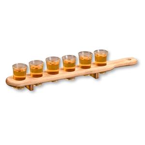 Kesper Shotglazen/shotglaasjeshouder - met 6 glaasjes - 8 cm per glas - 45 x 6 cm - hout -