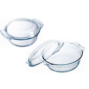 Pyrex Ovenschalen set van glas met deksel - 2x - 3,0 en 2,1 liter - met easy grip -