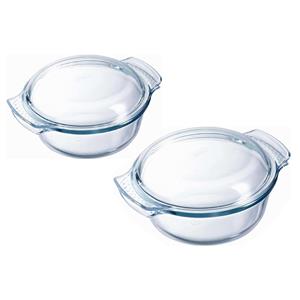 Pyrex Ovenschalen set van glas met deksel - 2x - 3,5 en 2,1 liter - met easy grip -