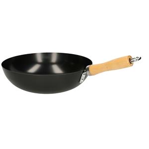 Zwarte Wok/wokpan 28 Cm Met Anti-aanbak Laag En Houten Steel - Wokpannen - Koken - Wokken