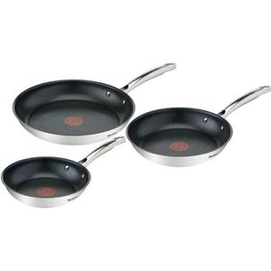 Tefal Pfannen-Set »G732S3 Duetto«, Edelstahl (Pfannen-Set, 3-tlg., 20/24/28 cm), Edelstahl Premium-Qualität, Induktionspfanne, Temperaturanzeiger