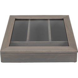 Clayre & Eef Bestekbak 30x30x8 cm Grijs Hout Glas Vierkant