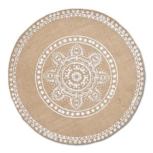 Zeller 1x Placemats Met Mandala Print - Jute Look Stof - Rond - D38 Cm - Placemats